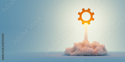 Quadro su tela Mechanical gear being launched, 3d rendering