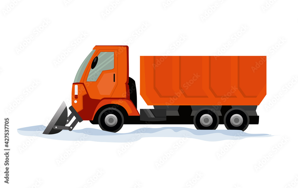 Fototapeta premium Heavy Equipment cleans the road from the snow. Road works. Snowplow equipment isolated on white background. Snow plow truck snowblower transportation