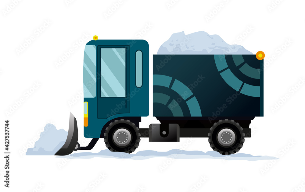 Heavy Equipment cleans the road from the snow. Road works. Snowplow equipment isolated on white background. Snow plow truck snowblower transportation