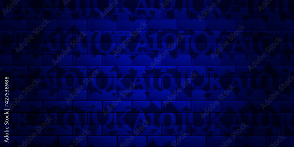 Dark blue brick wall with different suits of playing cards. Background for casino advertising, poker, gambling. Vector illustration. Dark blue brick wall with different suits of playing cards. Background for casino advertising, poker, gambling. Vector illustration.