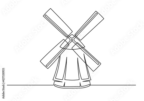 Continuous one line drawing of an vintage mill