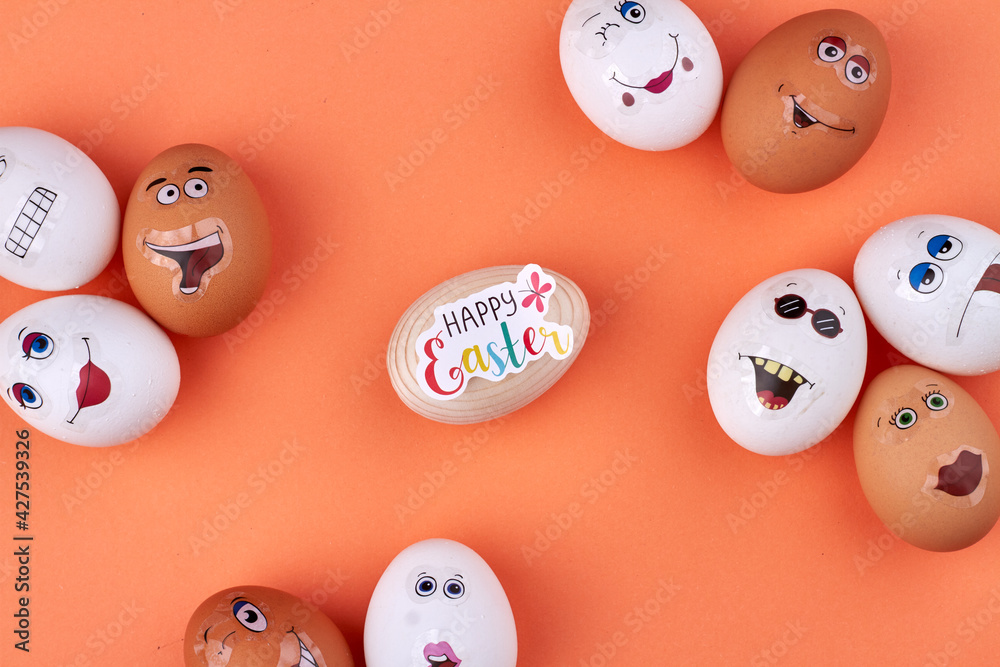 Collection of easter eggs with funny faces. Collection of easter eggs with funny faces.