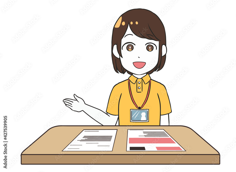 説明する 女性介護士 説明する 女性介護士