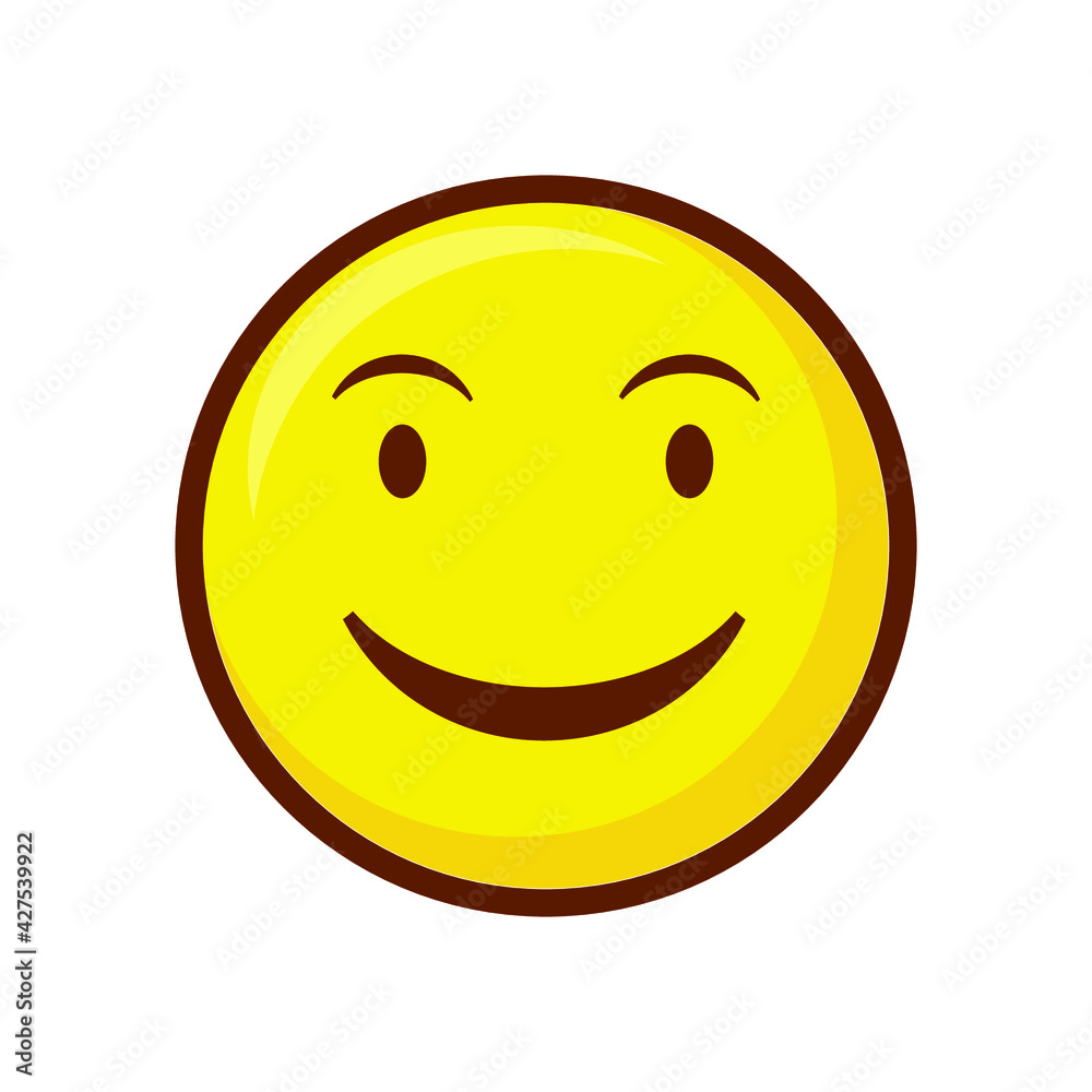 Cute social media smiling face emoji on white background. Royalty Free.