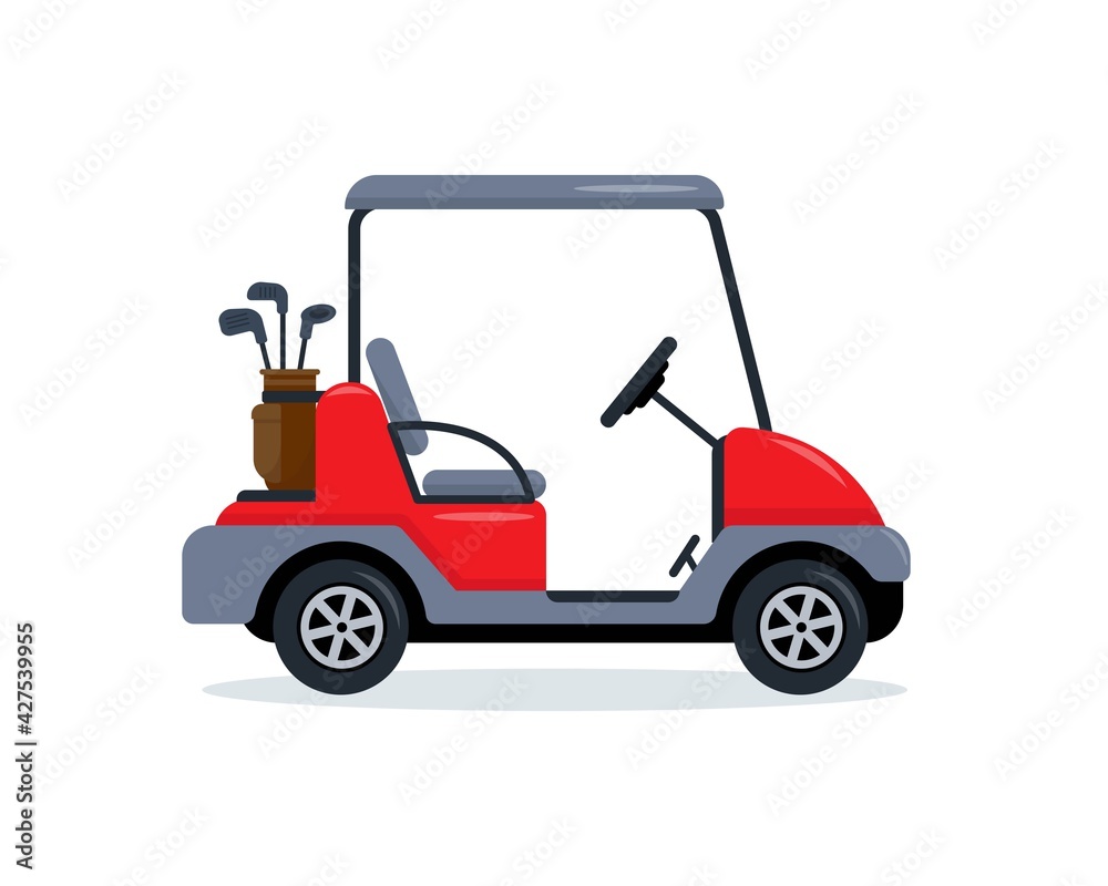 Red Golf cart icon with two seats.