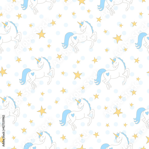 seamless texture with unicorns and stars 