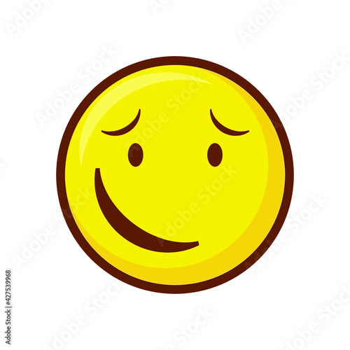 Cute social media smirking face emoji on white background. Royalty Free.