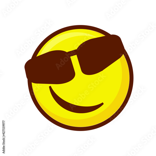 Cute social media smirking face with sunglasses emoji on white background. Royalty Free.