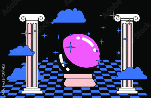 Magic Crystal Ball on the checkered table.