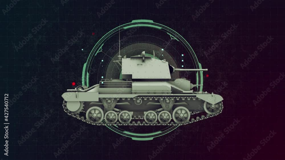 Military tank 3d wireframe with thin blue lines. Tank forces futuristic