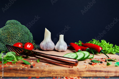 fresh vegetables on a wooden board photo