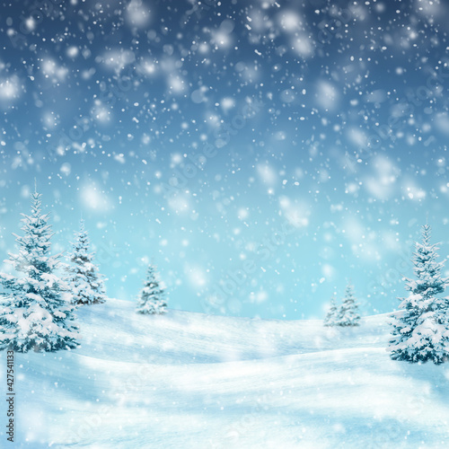 Snowstorm in the mountains. Snow-covered trees and snowdrifts. Winter. Christmas background. Blizzard. Winter background © 151115