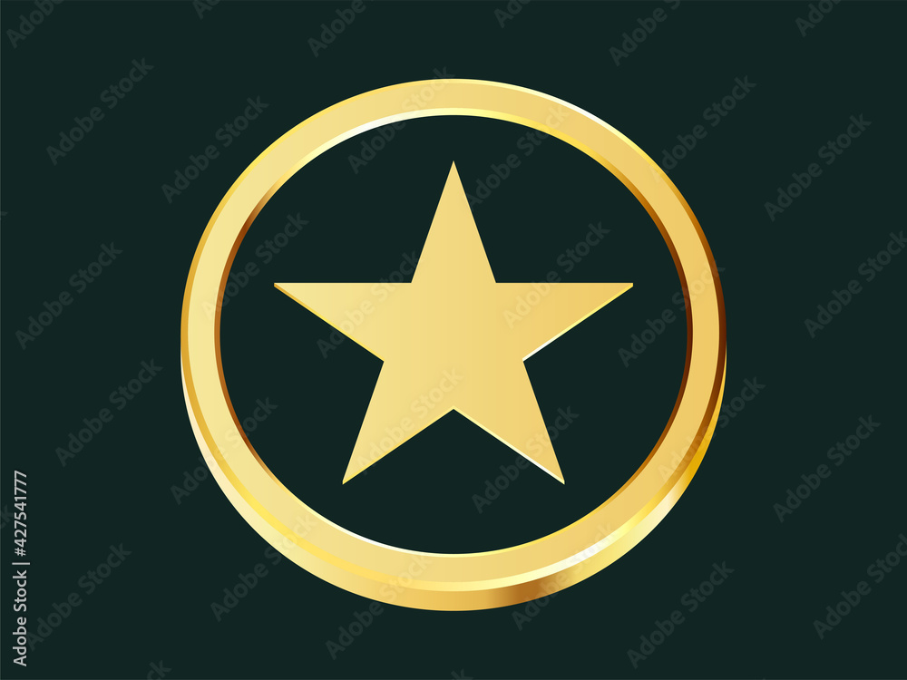 Gold coins with star sign. Golden ribbon or prize. Gold coins with star sign. Golden ribbon or prize.