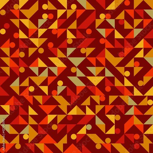 Triangles and circles. Vector orange avant garde pattern.