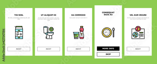 Probiotics Bacterium Onboarding Mobile App Page Screen Vector. Dry And Liquid Probiotics, Sorption And Capsule, Lactobacillus, Bifidobacterium And Lactococcus Illustrations