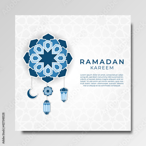 islamic design concept. abstract mandala with pattern ornament and lantern element. Ramadan Kareem or Eid Mubarak greeting. invitation Banner or Card Background Vector illustration.