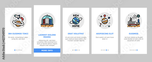 Space Base New Home Onboarding Mobile App Page Screen Vector. Space Base Construction And Greenhouse, Planet Colonization And Building City Illustrations © vectorwin