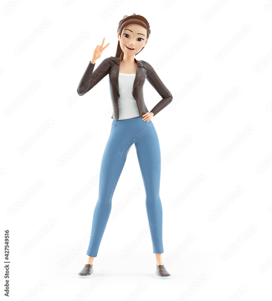 3d cartoon woman peace hand sign 3d cartoon woman peace hand sign