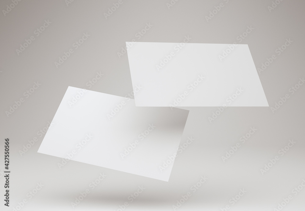 3D Illustration. Mockup of two blank white business cards. Business card design template. 3D Illustration. Mockup of two blank white business cards. Business card design template.