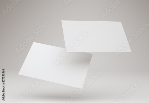 3D Illustration. Mockup of two blank white business cards. Business card design template. © DMegias