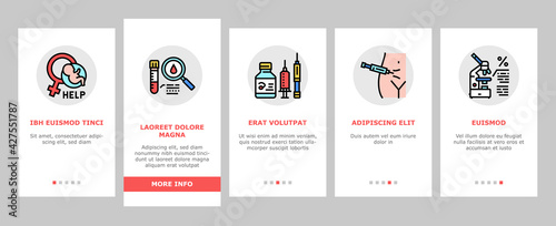 Fertilization Treat Onboarding Mobile App Page Screen Vector. Fertilization Help And Consultation, Analysis And Medicaments, Ovulation And Freezing Sperm Illustrations