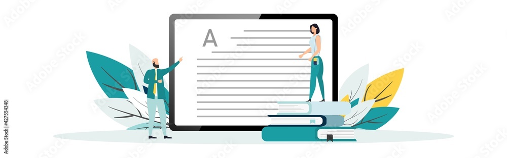 Online education vector illustration. Concept of online courses. e-learning. digital library. e-book. online exam. examination and testing in university. college. Flat illustration for UI, banner. Online education vector illustration. Concept of online courses. e-learning. digital library. e-book. online exam. examination and testing in university. college. Flat illustration for UI, banner.