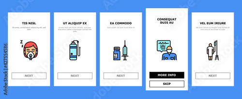 Anesthesiologist Tool Onboarding Mobile App Page Screen Vector. Syringe Pump, Anesthesia Machine And Heart Rate Monitor Anesthesiologist Equipment Illustrations
