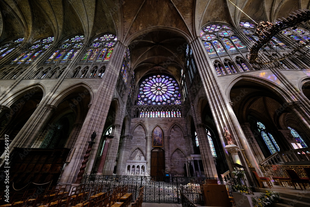 A view of the interior of the Saint-Denis cathedral. The 13th April 2021, Saint-Denis, north Parisian suburbs, France.