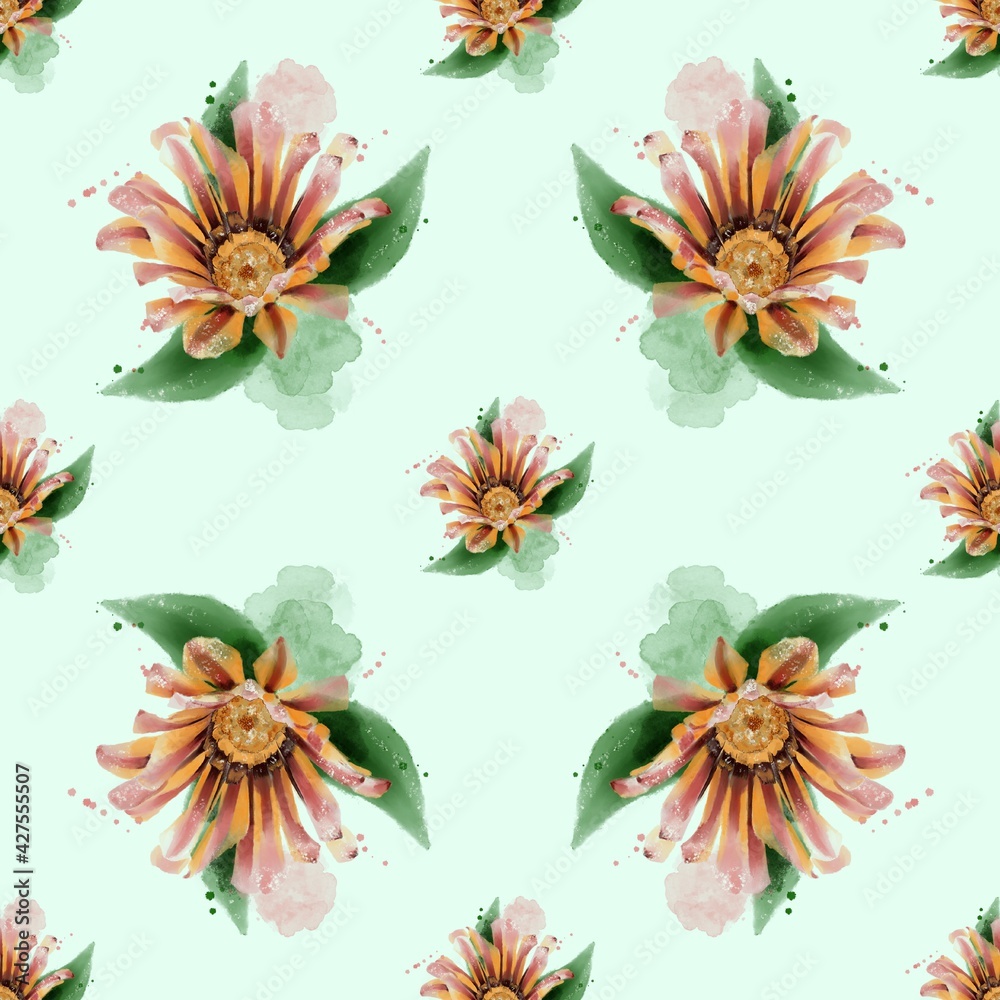 seamless floral pattern with orange gerbera 