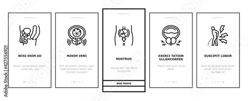 Prostatitis Disease Onboarding Mobile App Page Screen Vector. Prostatitis Symptom, Examination And Treatment, Prostate Massage And Analysis Illustrations