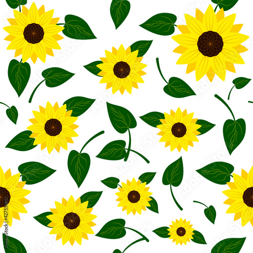 Fototapeta Naklejka Na Ścianę i Meble -  Seamless bright summer pattern with sunflowers