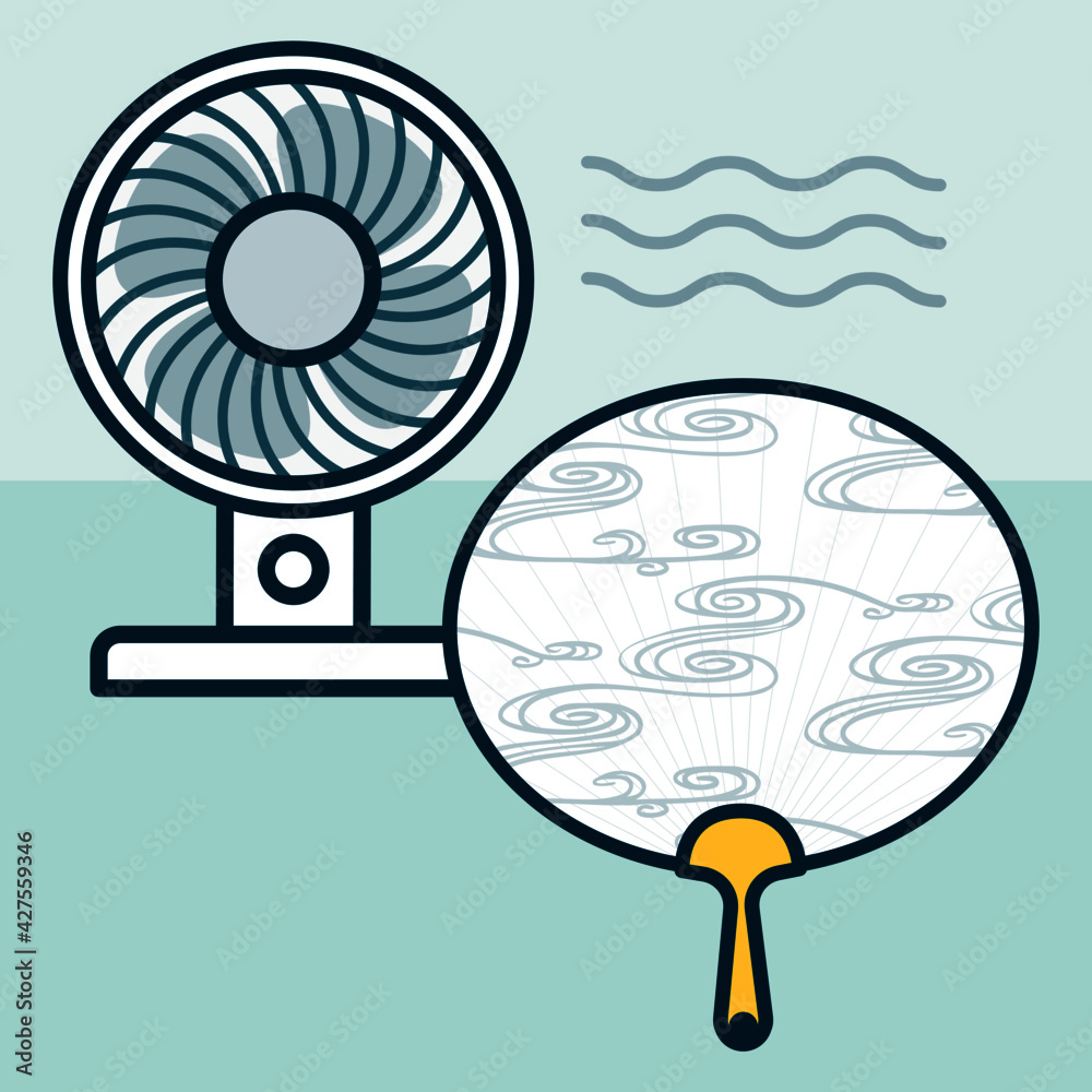 うちわ 扇風機 サーキュレーターのイラスト Stock ベクター Adobe Stock