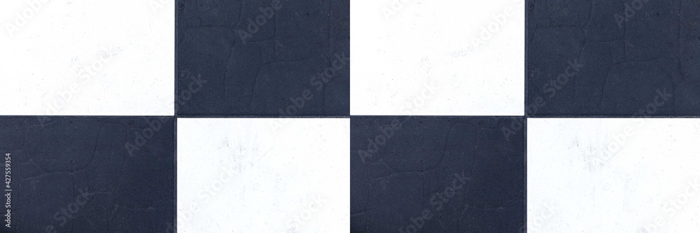 Fototapeta premium Panorama of White and black indoor ceramic tile floor pattern and background seamless