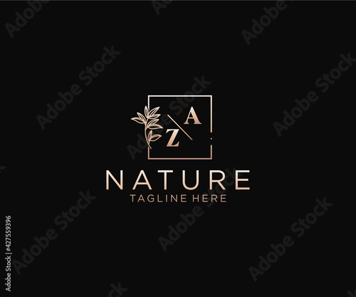 initial AZ letters Beautiful floral feminine editable premade monoline logo suitable, Luxury feminine wedding branding, corporate.