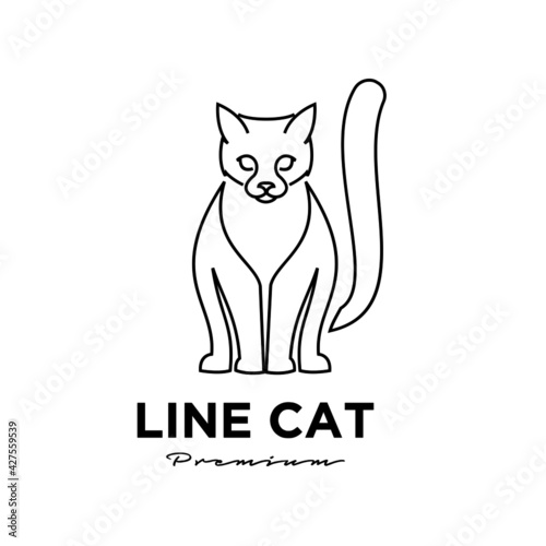Fototapeta Naklejka Na Ścianę i Meble -  black cat pets line outline logo vector icon illustration isolated design