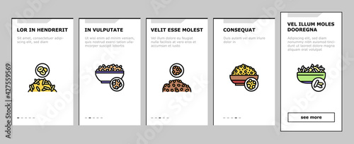 Groats Natural Food Onboarding Mobile App Page Screen Vector. Amaranth And Artek, Rice And Corn, Beans And Couscous, Peas And Quinoa Groats Illustrations