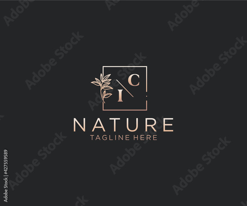 initial CI letters Beautiful floral feminine editable premade monoline logo suitable, Luxury feminine wedding branding, corporate.
