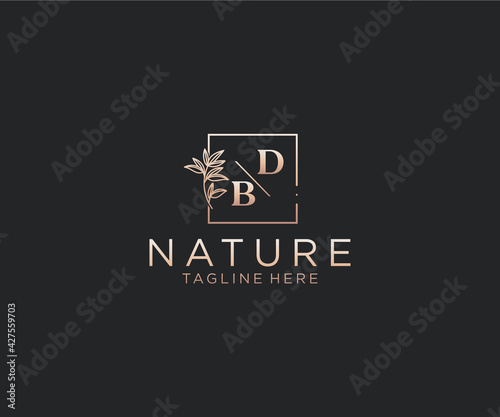 initial DB letters Beautiful floral feminine editable premade monoline logo suitable, Luxury feminine wedding branding, corporate.