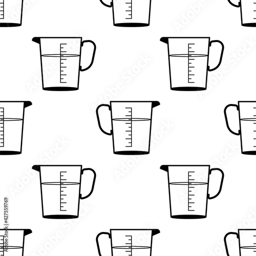 Measuring Cup Icon Seamless Pattern, Liquid Or Bulk Solid Cooking Ingredient Volume Measuring Utensil