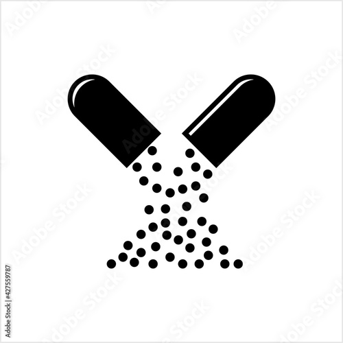 Open Capsule Icon, Medicine In Cylindrical Shape Shell