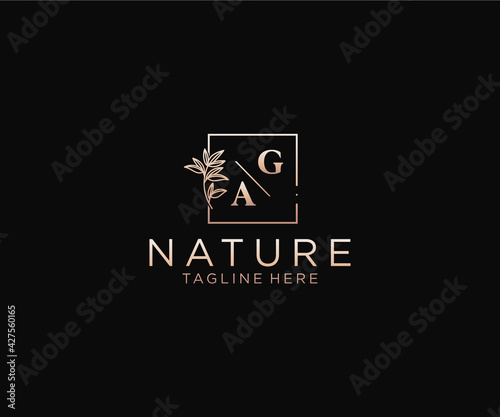 initial GA letters Beautiful floral feminine editable premade monoline logo suitable, Luxury feminine wedding branding, corporate.