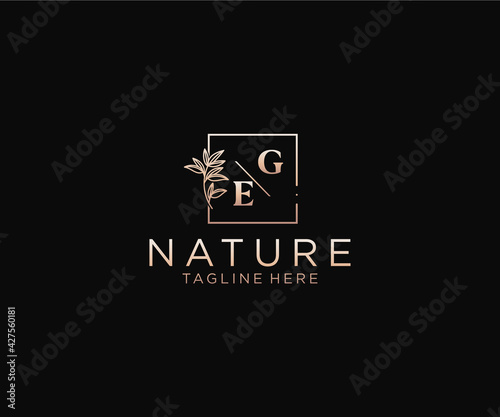 initial GE letters Beautiful floral feminine editable premade monoline logo suitable, Luxury feminine wedding branding, corporate.