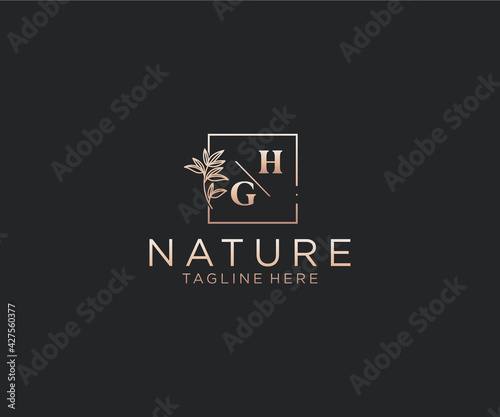 initial HG letters Beautiful floral feminine editable premade monoline logo suitable, Luxury feminine wedding branding, corporate.
