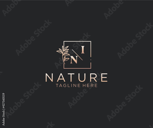 initial IN letters Beautiful floral feminine editable premade monoline logo suitable, Luxury feminine wedding branding, corporate.