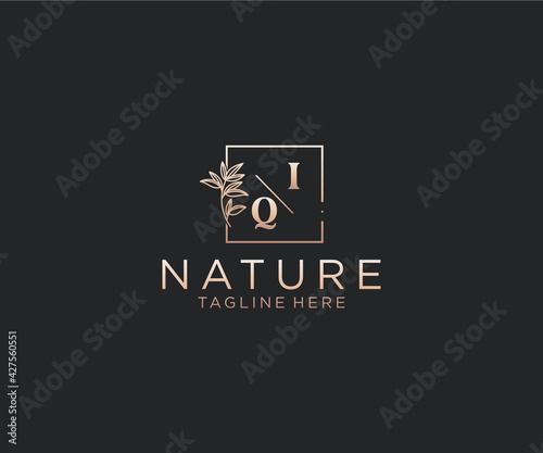 initial IQ letters Beautiful floral feminine editable premade monoline logo suitable, Luxury feminine wedding branding, corporate.