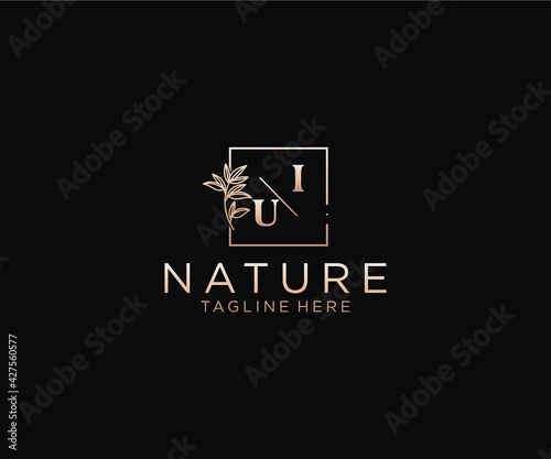 initial IU letters Beautiful floral feminine editable premade monoline logo suitable, Luxury feminine wedding branding, corporate.