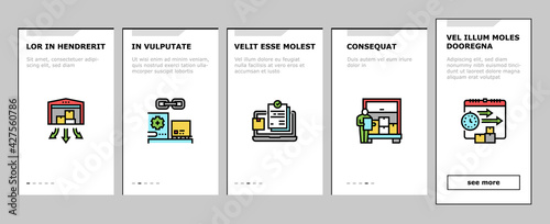 Procurement Process Onboarding Mobile App Page Screen Vector. Procurement Warehouse And Contract, Purchase Requisition And Budget Approval Illustrations