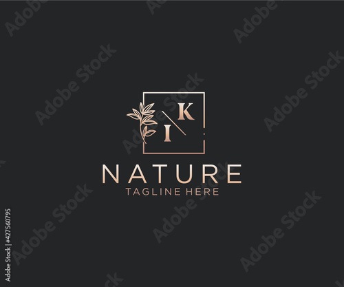 initial KI letters Beautiful floral feminine editable premade monoline logo suitable, Luxury feminine wedding branding, corporate.