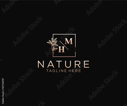 initial MH letters Beautiful floral feminine editable premade monoline logo suitable, Luxury feminine wedding branding, corporate.
