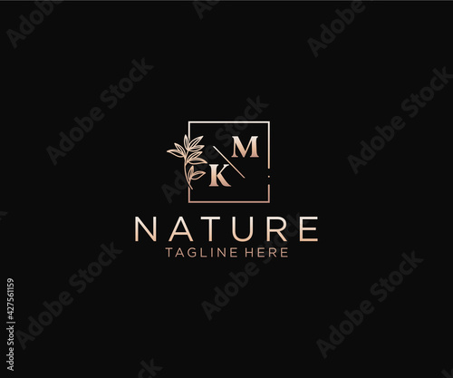 initial MK letters Beautiful floral feminine editable premade monoline logo suitable, Luxury feminine wedding branding, corporate.